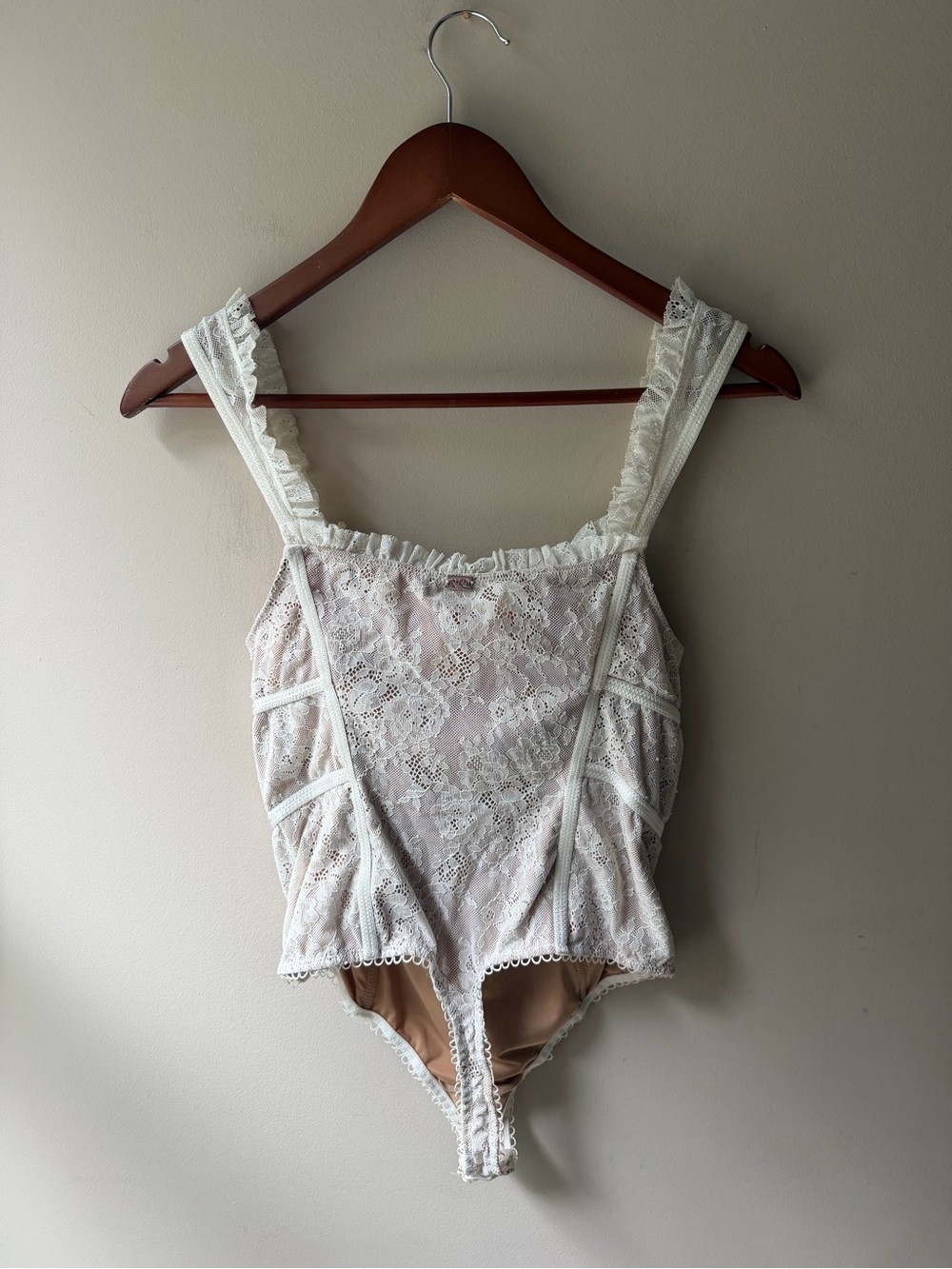 For Love and Lemons Fontaine White Nude Lace Bodysuit Thong Small - Picture 4 of 4